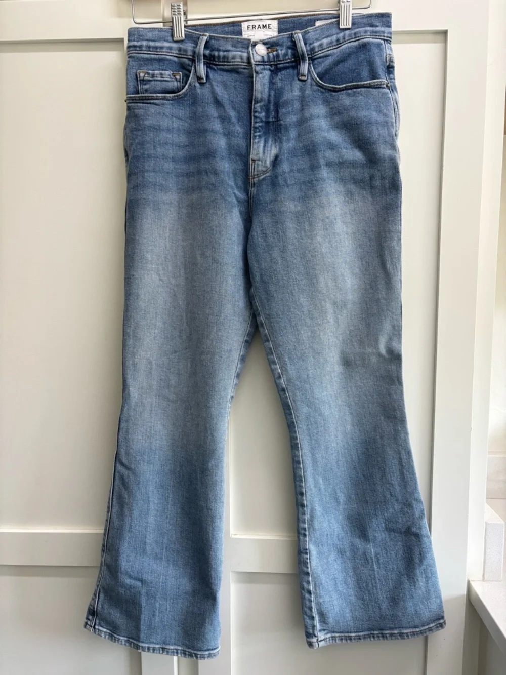 Frame Le Sylvie Kick Boot Jeans Bobbi Wash Cropped Denim Womens 29 light blue - Picture 2 of 9